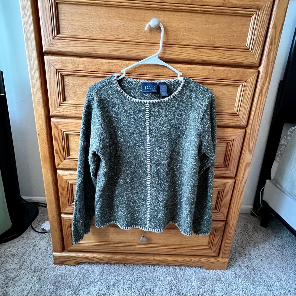 Liz Claiborne Green Sweater with White Edging